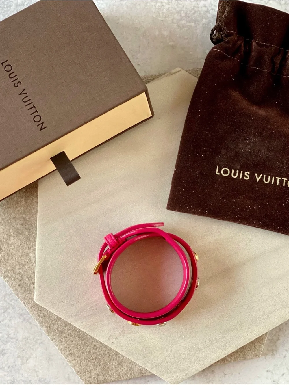 Authentic Louis Vuitton Hot Pink Spike It Leather Stud Wrap Bracelet